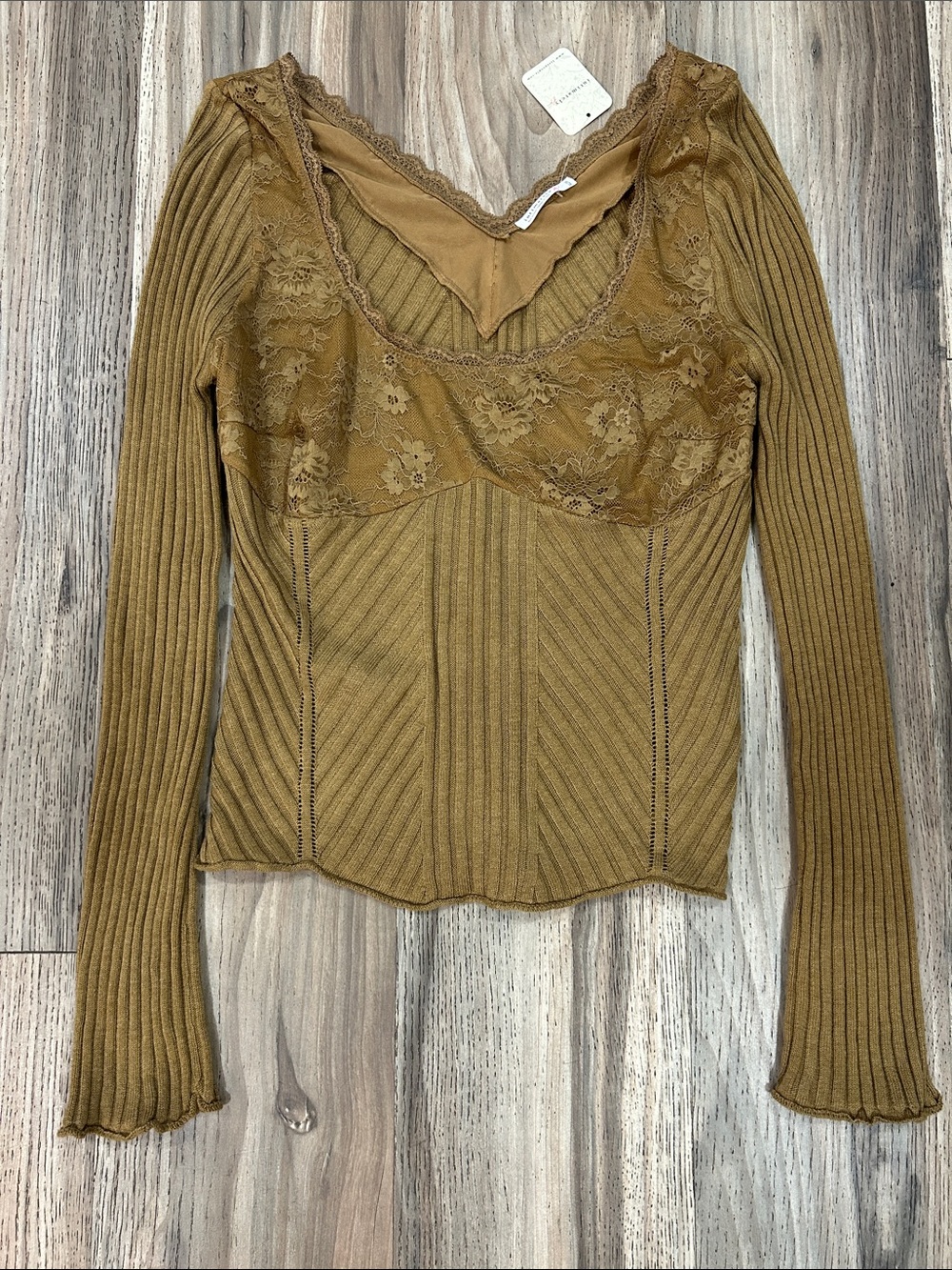 Free People Lace-Trim Ribbed Bralette - Camel